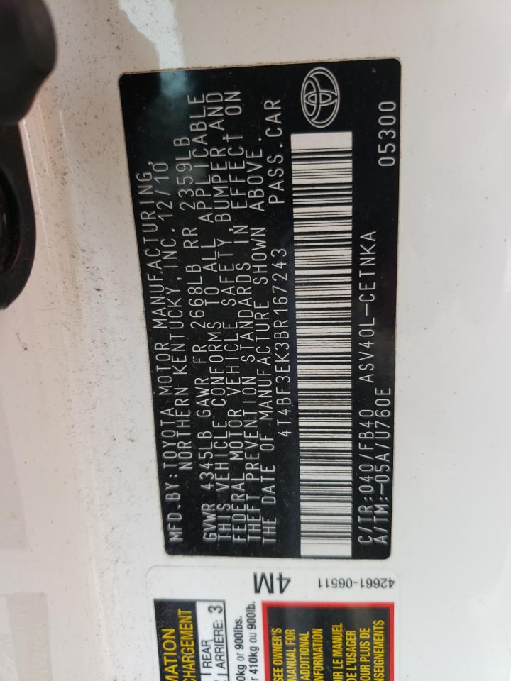 Photo 10 from auction – 2011 TOYOTA CAMRY BASE with VIN 4T4BF3EK3BR167243