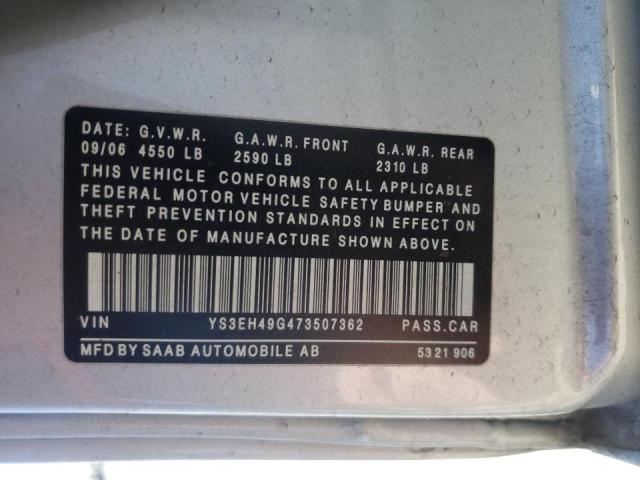 Photo 10 from auction – 2007 SAAB 9-5 AERO with VIN YS3EH49G473507362