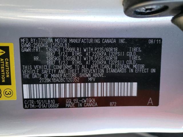 Photo 10 from auction – 2011 LEXUS RX 350 with VIN 2T2BK1BA0BC120352