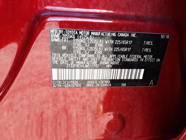 Photo 10 from auction – 2018 TOYOTA RAV4 LE with VIN 2T3ZFREV4JW511707