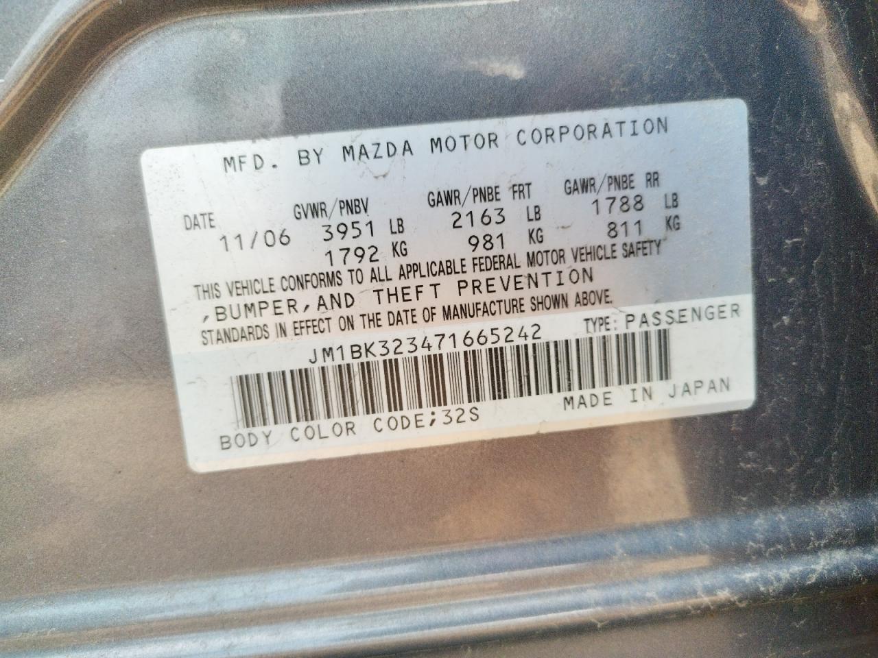 Photo 10 from auction – 2007 MAZDA 3 S with VIN JM1BK323471665242