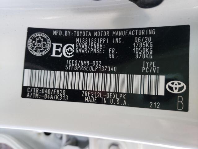 Photo 10 from auction – 2020 TOYOTA COROLLA LE with VIN 5YFBPRBE0LP137340