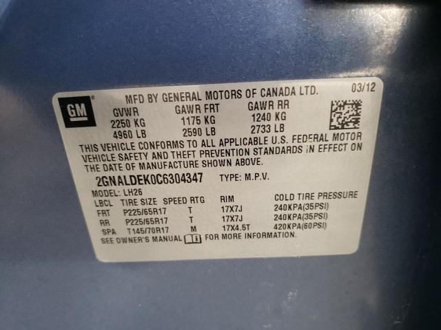 Photo 10 from auction – 2012 CHEVROLET EQUINOX LT with VIN 2GNALDEK0C6304347