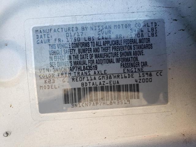 Photo 10 from auction – 2017 NISSAN VERSA S with VIN 3N1CN7AP7HL843519