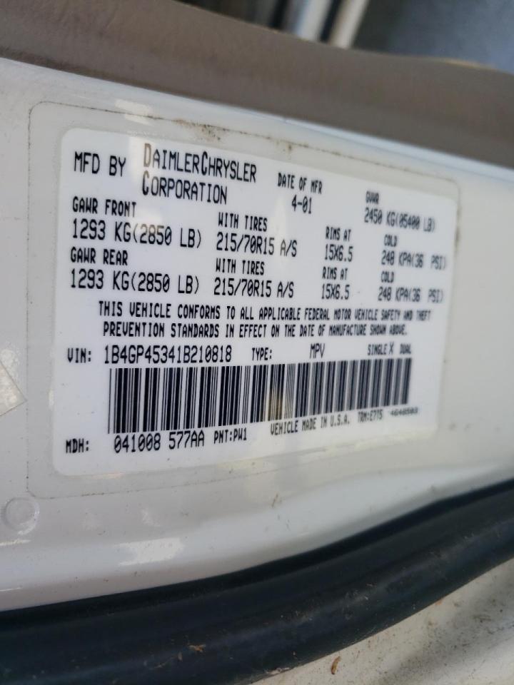 Photo 10 from auction – 2001 DODGE CARAVAN SP with VIN 1B4GP45341B210818