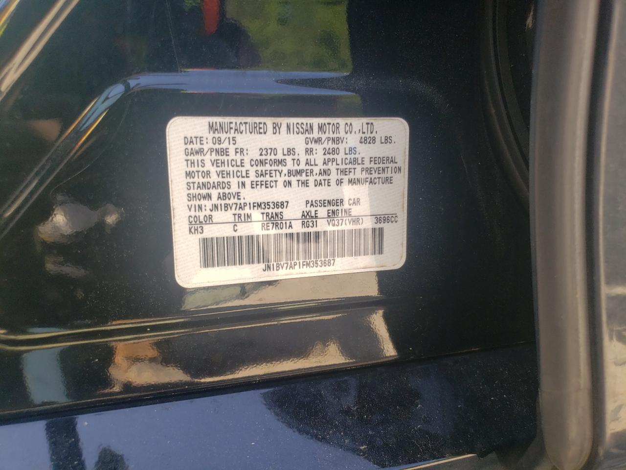 Photo 10 from auction – 2015 INFINITI Q50 BASE with VIN JN1BV7AP1FM353687