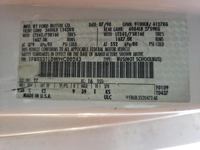 Photo 10 from auction – 1998 FORD ECONOLINE with VIN 1FBSS31L0WHC00243