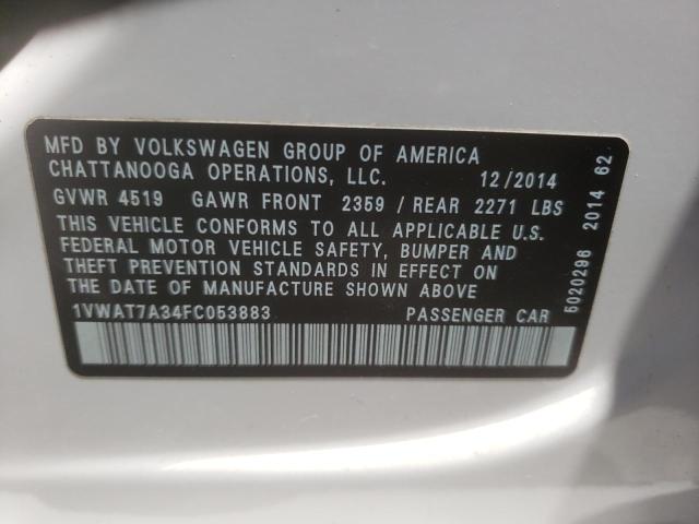 Photo 10 from auction – 2015 VOLKSWAGEN PASSAT S with VIN 1VWAT7A34FC053883