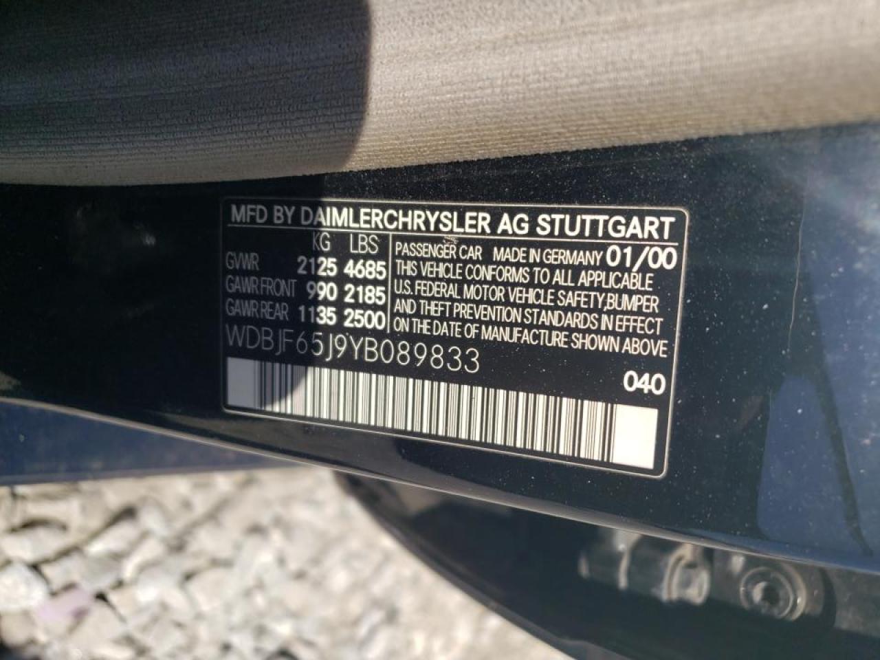 Zdjęcie 10 z aukcji – 2000 MERCEDES-BENZ E 320 z VIN WDBJF65J9YB089833