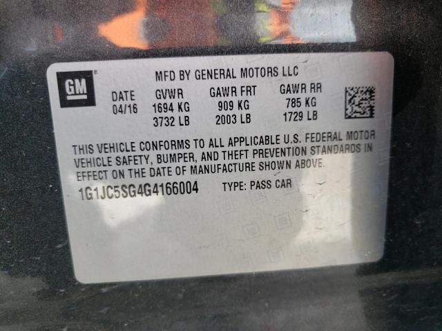 Photo 10 from auction – 2016 CHEVROLET SONIC LT with VIN 1G1JC5SG4G4166004