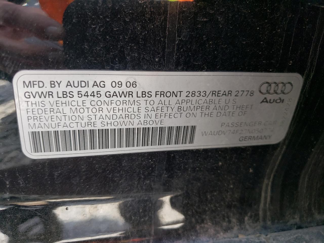 Photo 10 from auction – 2007 AUDI A6 4.2 QUA with VIN WAUDV74F27N050774