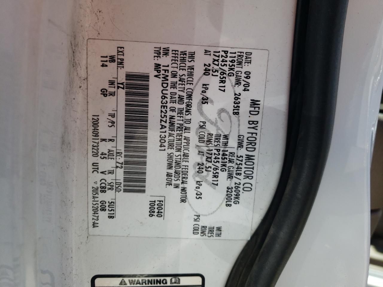 Photo 10 from auction – 2005 FORD EXPLORER X with VIN 1FMDU63E25ZA13041