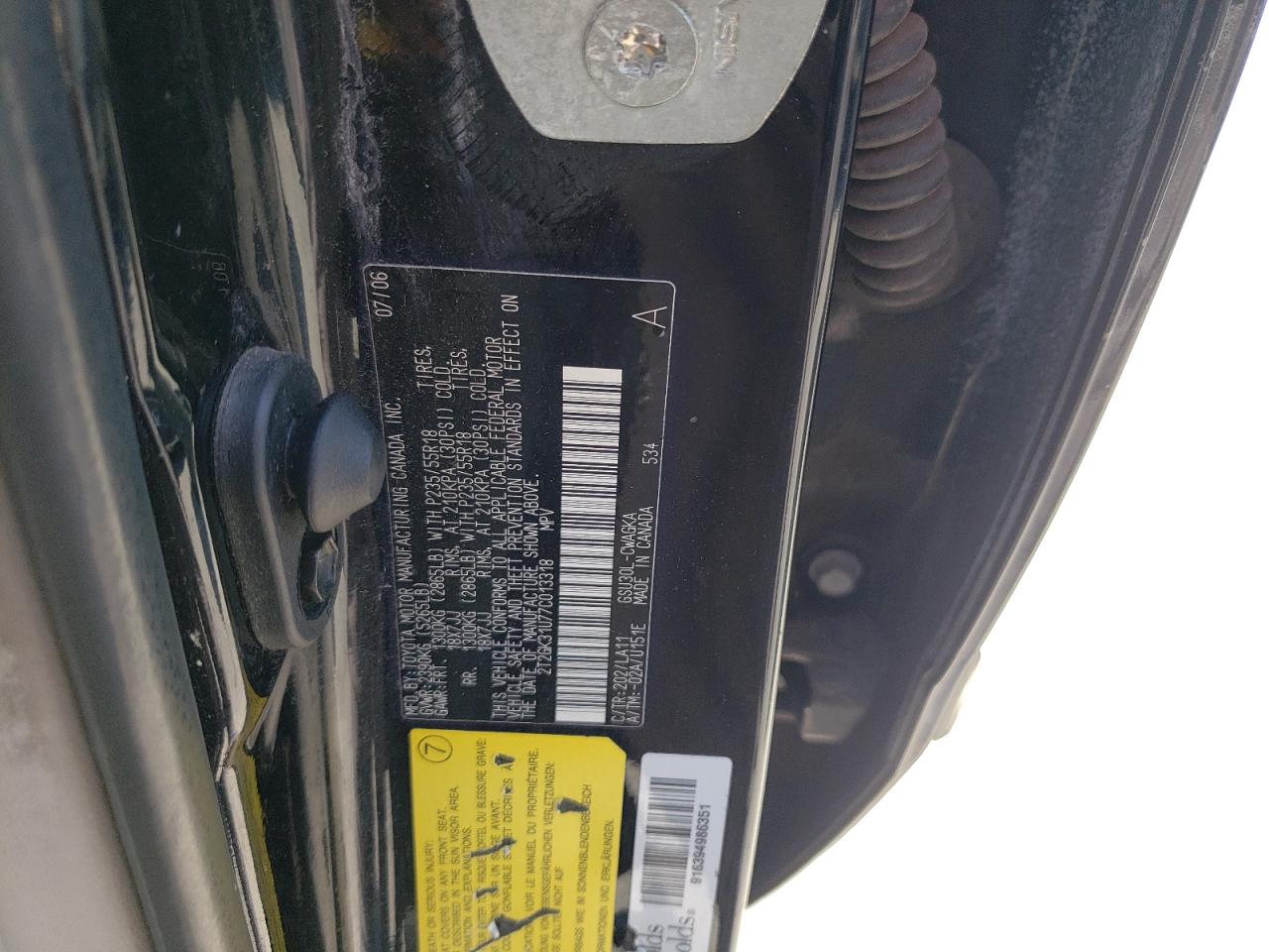 Photo 10 from auction – 2007 LEXUS RX 350 with VIN 2T2GK31U77C013318
