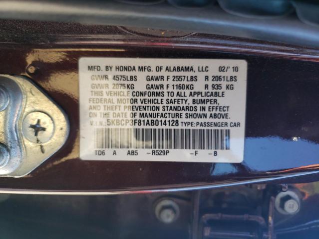 Photo 10 from auction – 2010 HONDA ACCORD EXL with VIN 5KBCP3F81AB014128