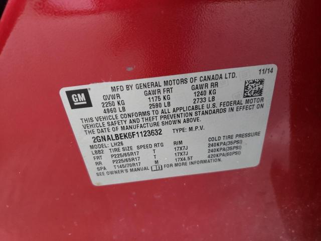 Photo 10 from auction – 2015 CHEVROLET EQUINOX LT with VIN 2GNALBEK6F1123632