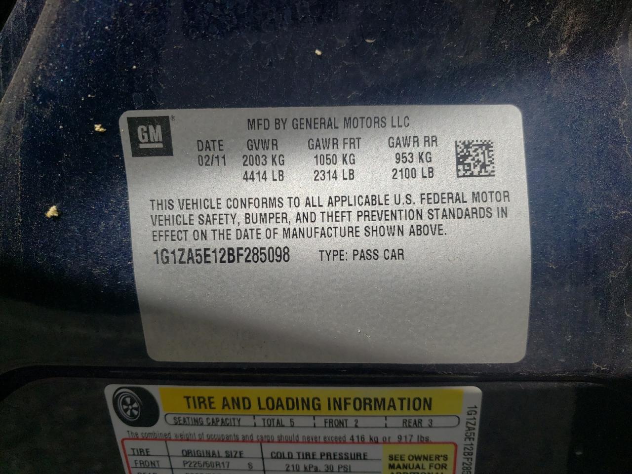Photo 10 from auction – 2011 CHEVROLET MALIBU LS with VIN 1G1ZA5E12BF285098
