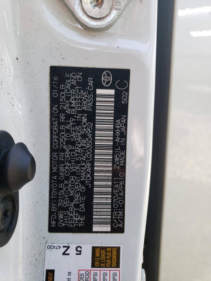 Photo 10 from auction – 2016 TOYOTA PRIUS with VIN JTDKARFU2G3504952