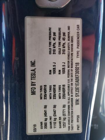 Photo 10 from auction – 2019 TESLA MODEL 3 with VIN 5YJ3E1EA0KF309218