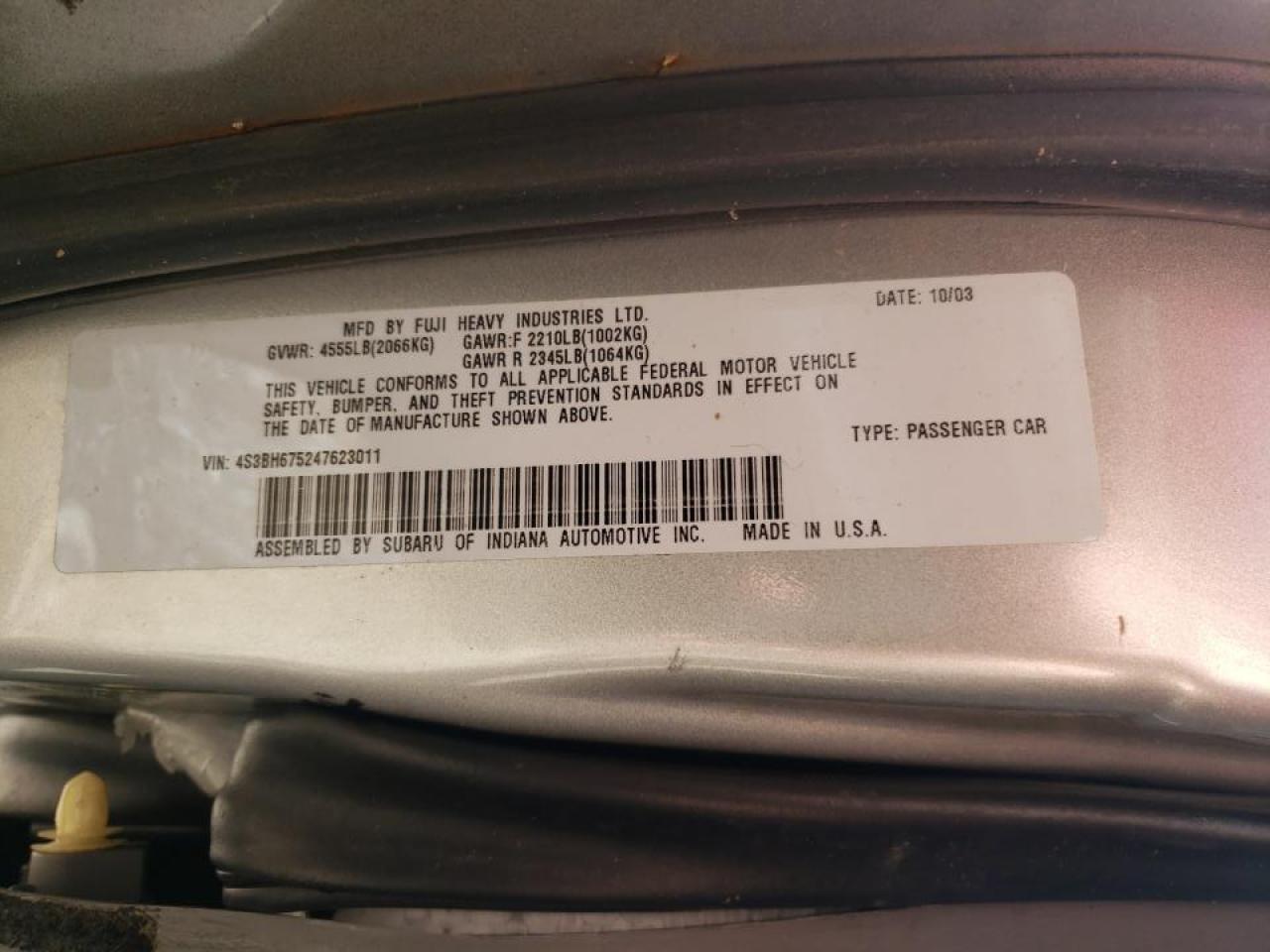 Photo 10 from auction – 2004 SUBARU LEGACY OUT with VIN 4S3BH675247623011
