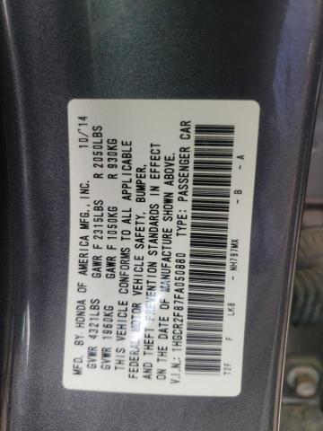 HONDA ACCORD EXL 2015 with VIN 1HGCR2F87FA050880 - Photo from auction