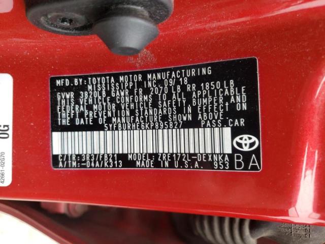Photo 10 from auction – 2019 TOYOTA COROLLA L with VIN 5YFBURHE6KP895827