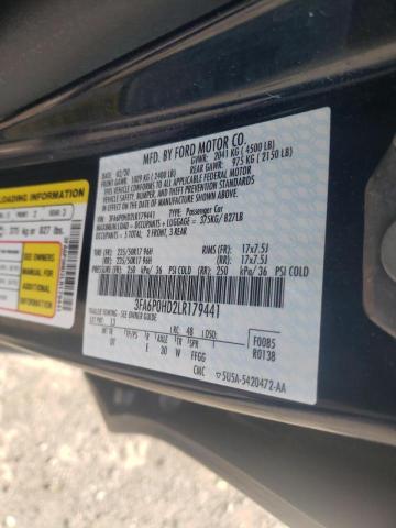 Photo 10 from auction – 2020 FORD FUSION SE with VIN 3FA6P0HD2LR179441