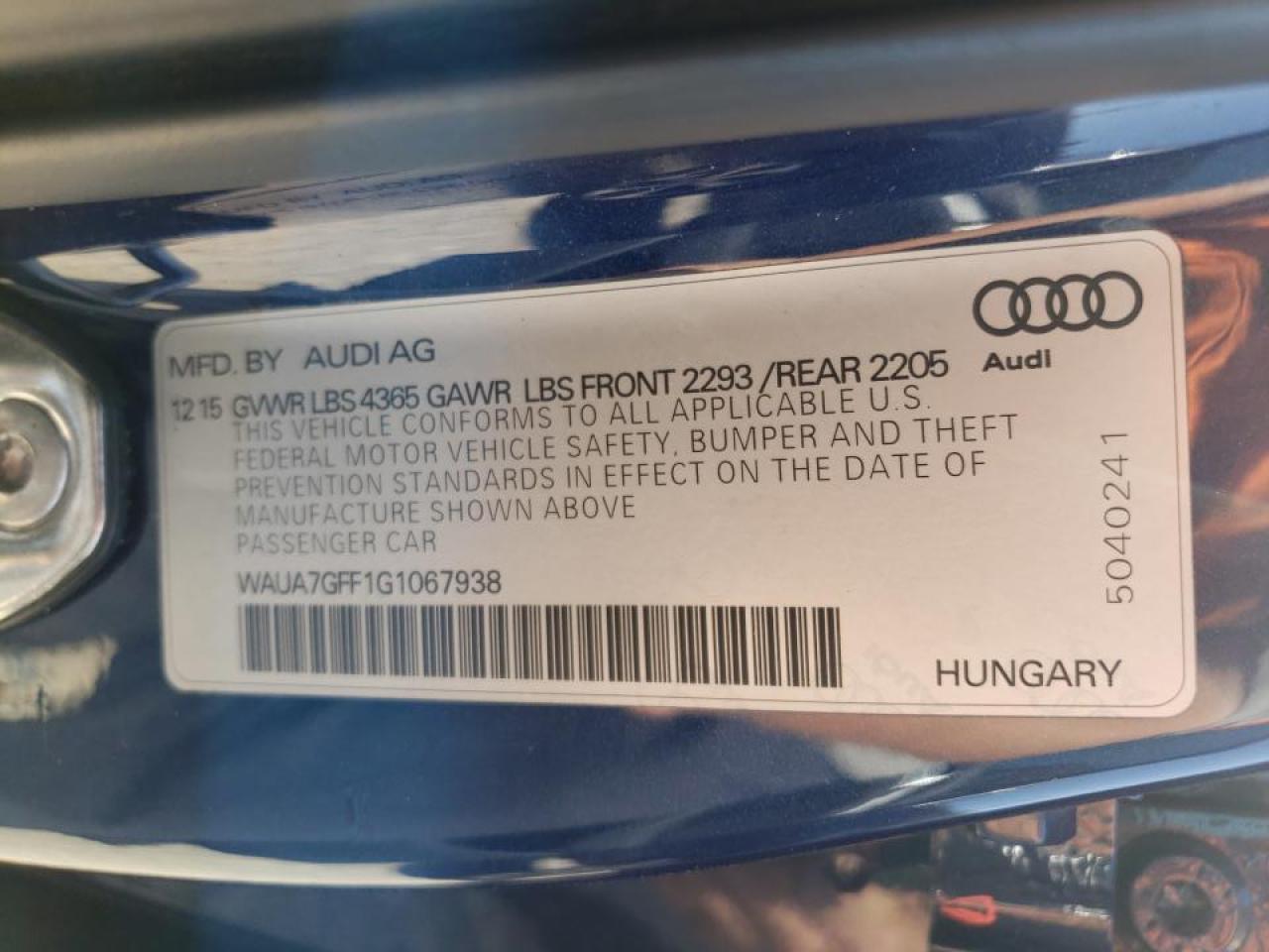 Photo 10 from auction – 2016 AUDI A3 PREMIUM with VIN WAUA7GFF1G1067938