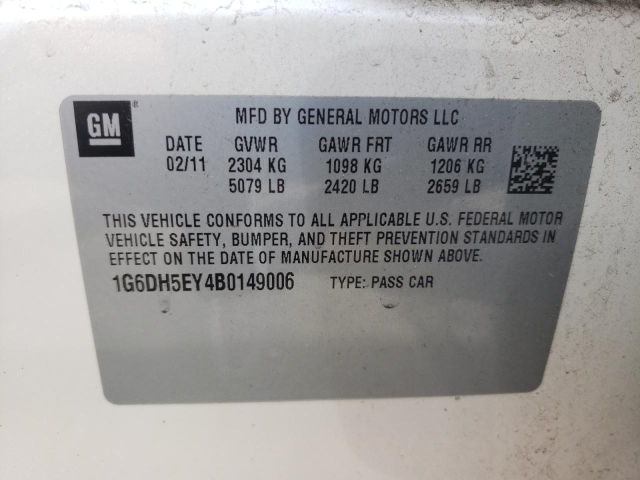 Photo 10 from auction – 2011 CADILLAC CTS LUXURY with VIN 1G6DH5EY4B0149006