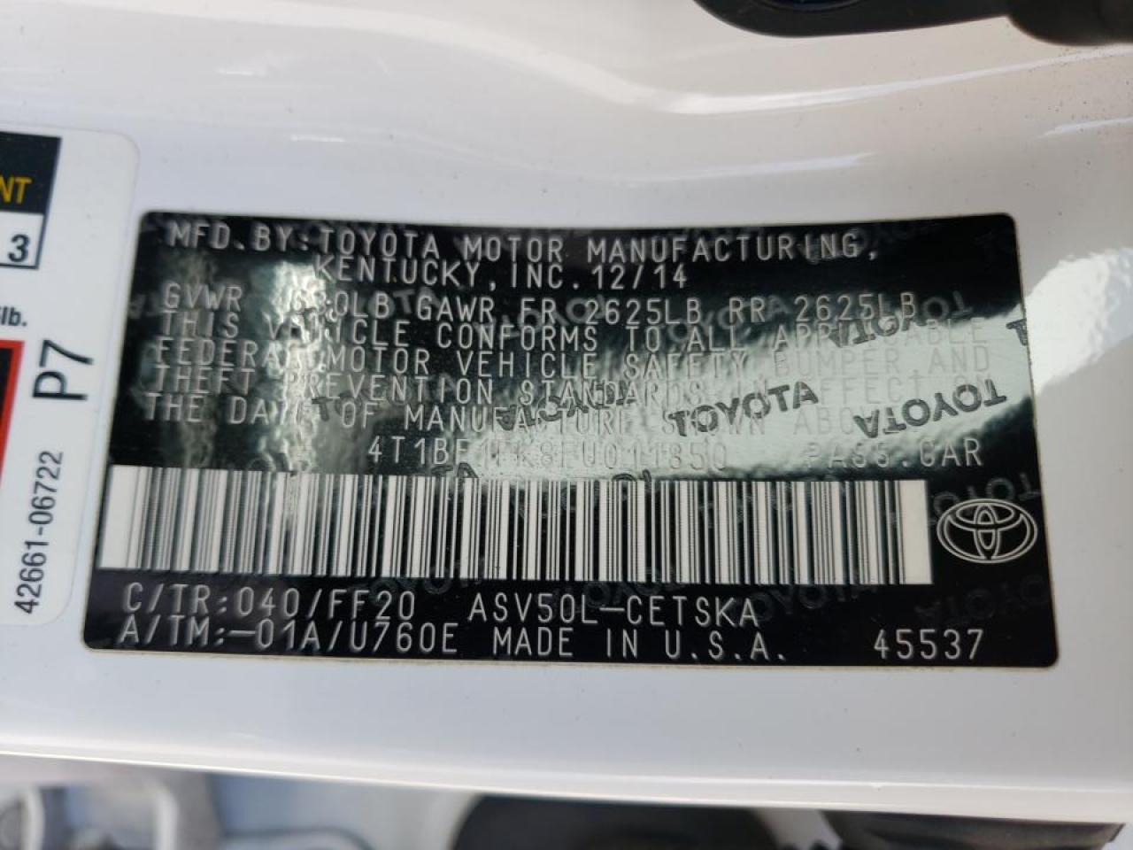 Photo 10 from auction – 2015 TOYOTA CAMRY LE with VIN 4T1BF1FK8FU011850