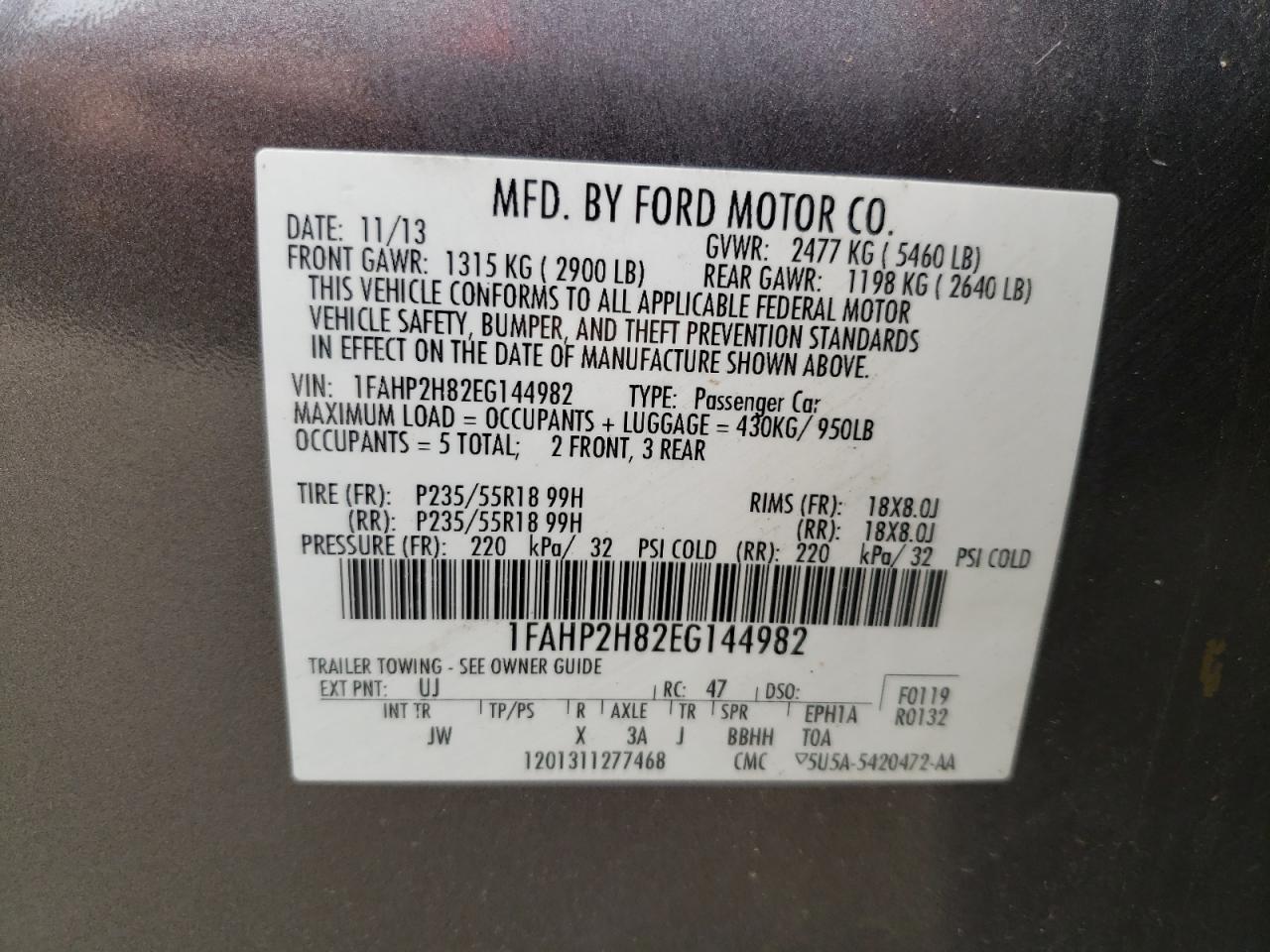 Photo 10 from auction – 2014 FORD TAURUS SEL with VIN 1FAHP2H82EG144982