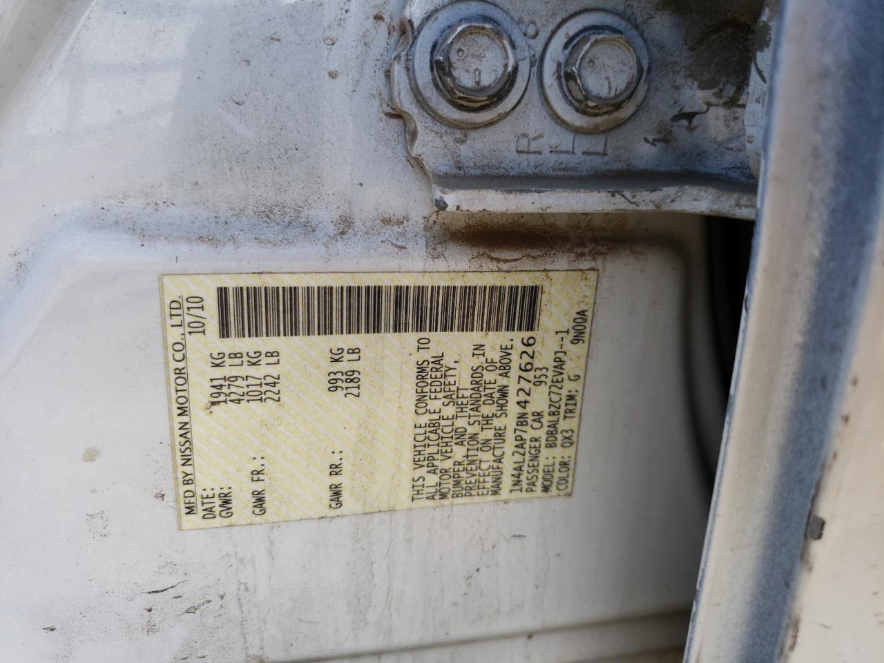 Photo 10 from auction – 2011 NISSAN ALTIMA BAS with VIN 1N4AL2AP7BN427626