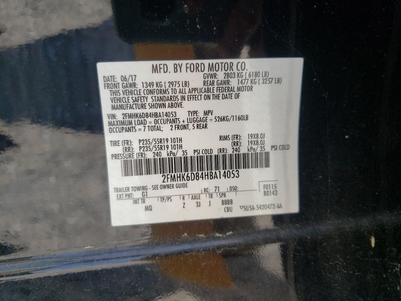 Photo 10 from auction – 2017 FORD FLEX LIMIT with VIN 2FMHK6D84HBA14053