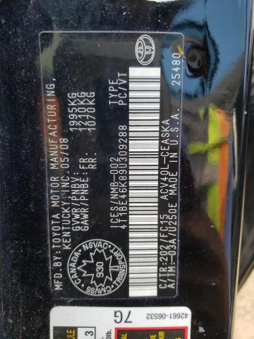 Photo 10 from auction – 2009 TOYOTA CAMRY BASE with VIN 4T1BE46K89U309288