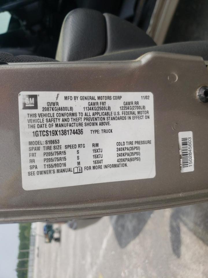 Foto 10 de la subasta – 2003 GMC SONOMA con VIN 1GTCS19X138174436