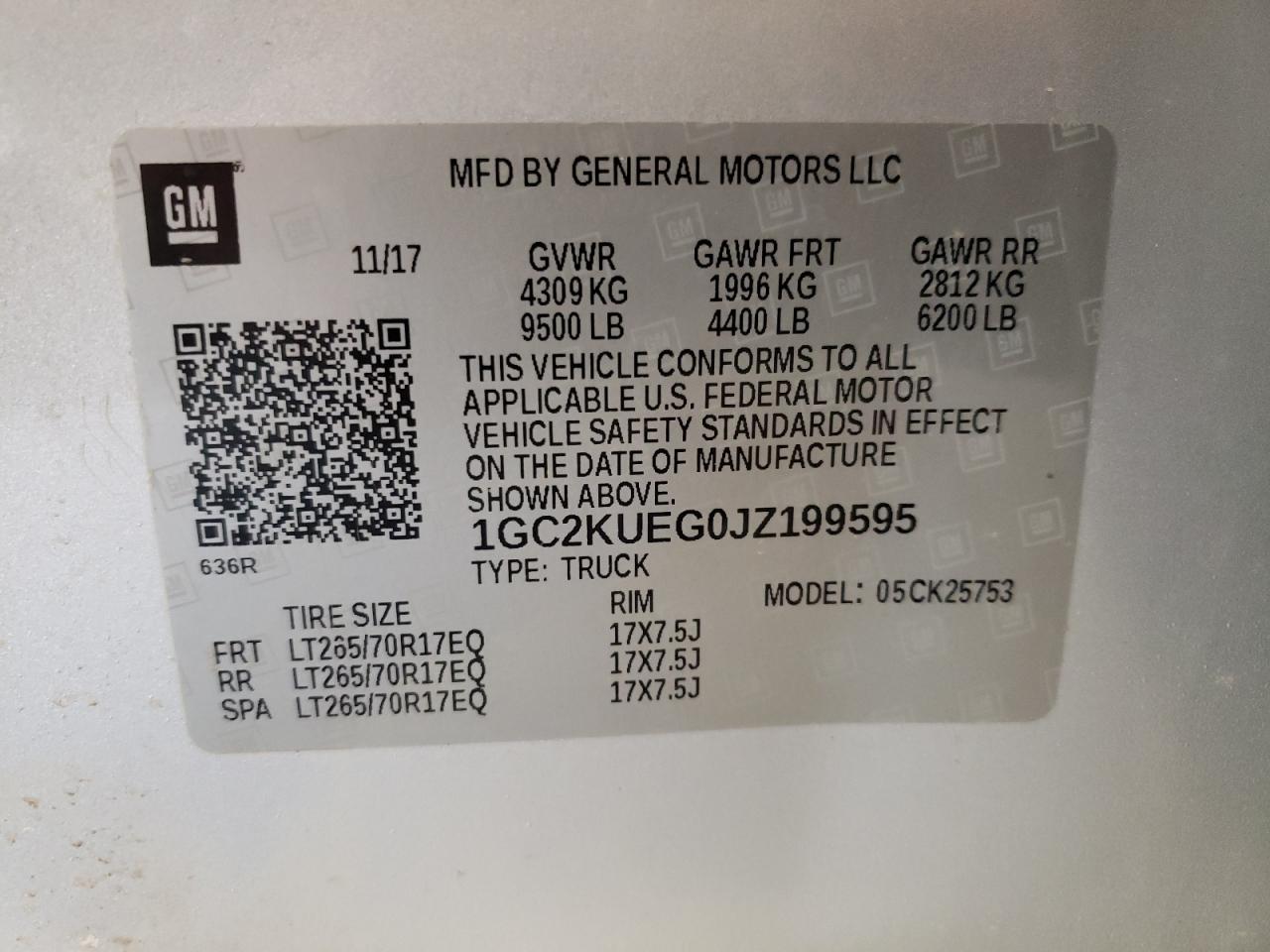 Photo 10 from auction – 2018 CHEVROLET SILVERADO with VIN 1GC2KUEG0JZ199595