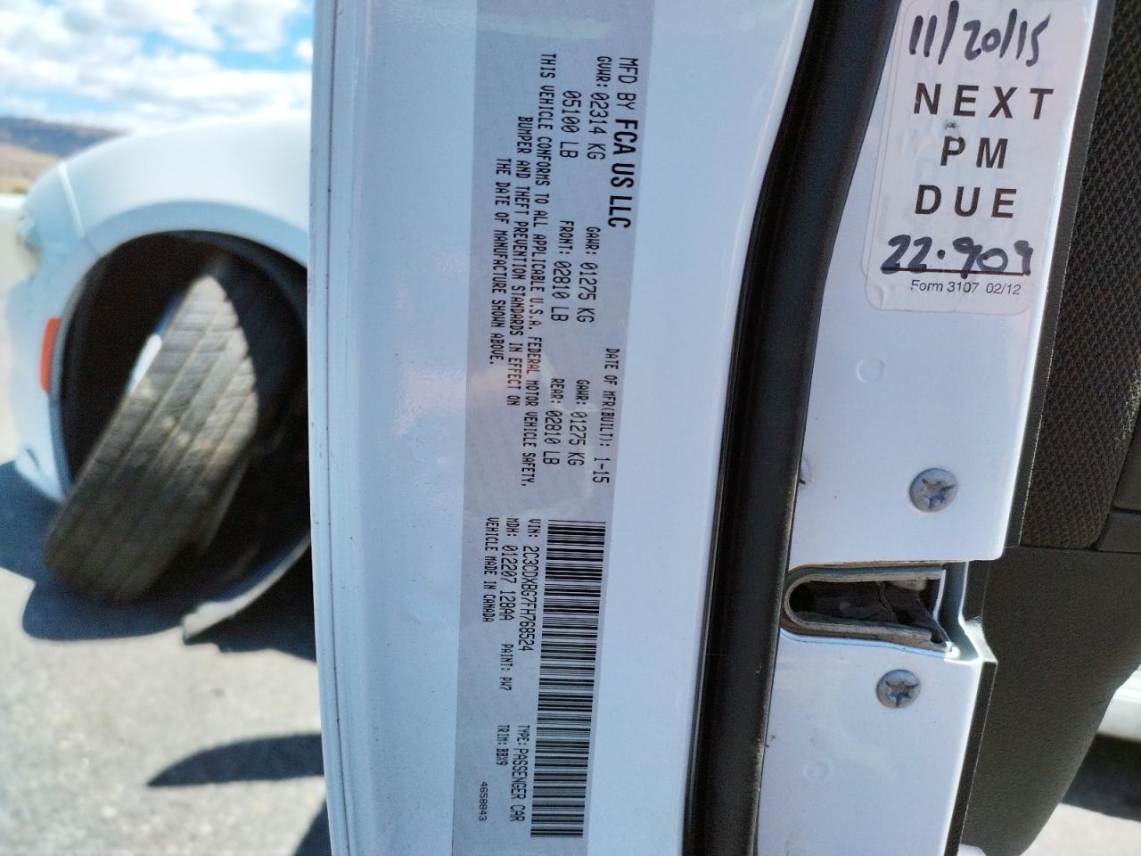 Photo 10 from auction – 2015 DODGE CHARGER SE with VIN 2C3CDXBG7FH768524