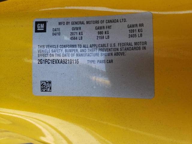 Photo 10 from auction – 2010 CHEVROLET CAMARO LT with VIN 2G1FC1EVXA9210116