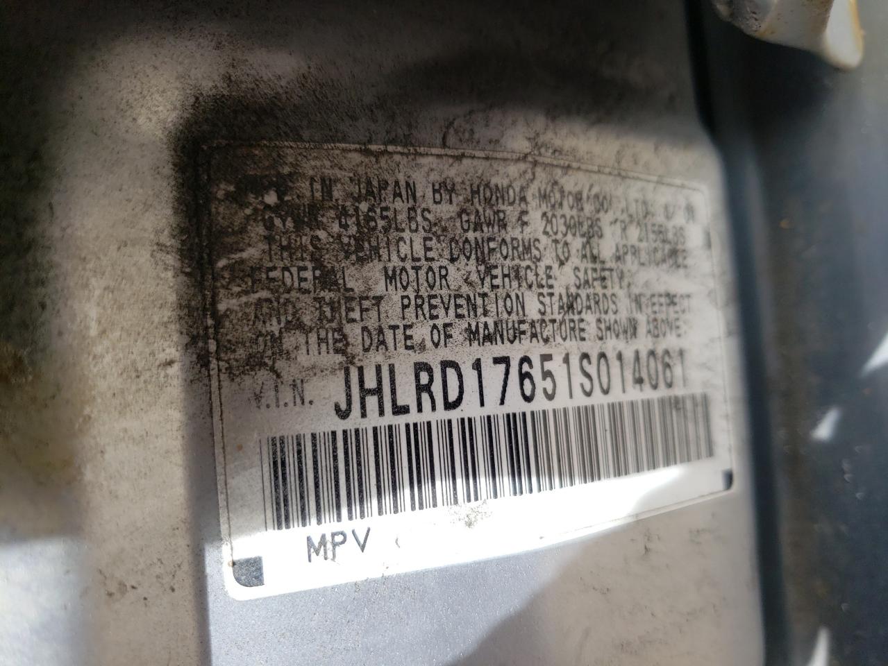 Photo 20 from auction – 2001 HONDA CR-V EX with VIN JHLRD17651S014061