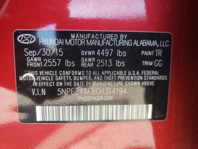 Photo 10 from auction – 2016 HYUNDAI SONATA SE with VIN 5NPE24AF8GH314194