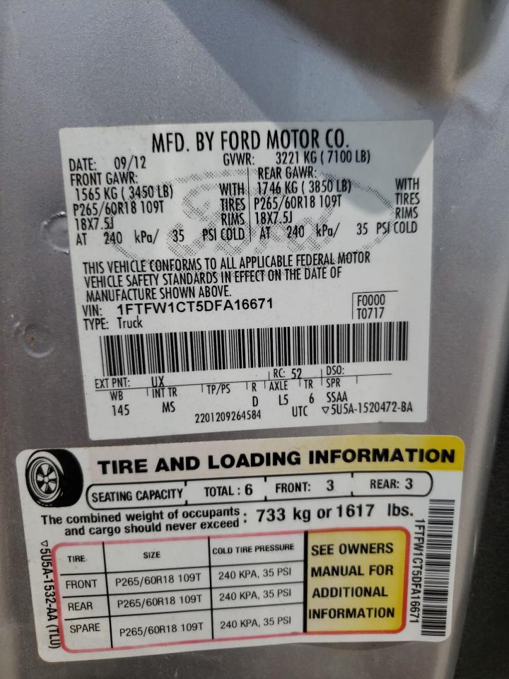 Photo 10 from auction – 2013 FORD F150 SUPER with VIN 1FTFW1CT5DFA16671