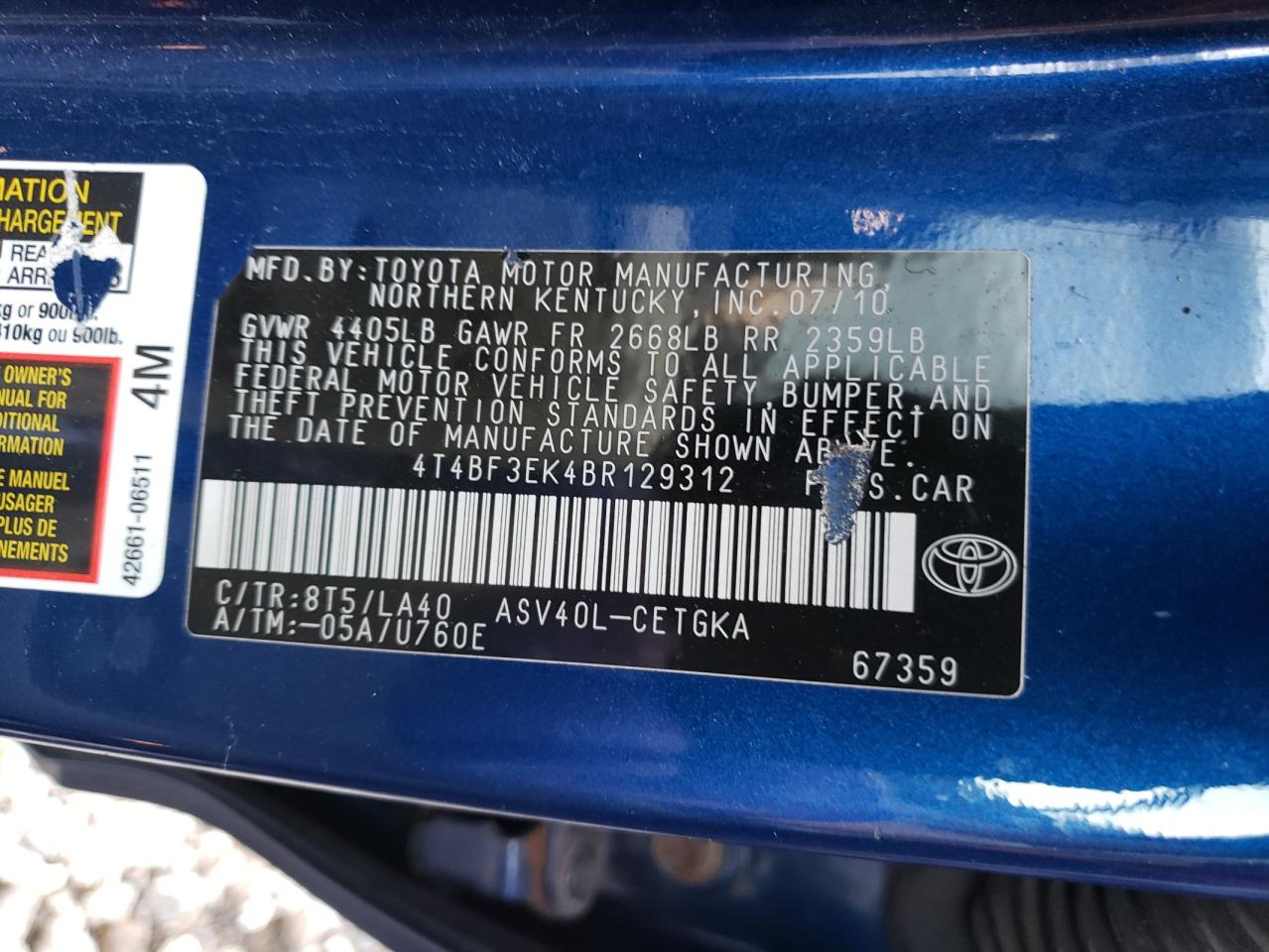 Foto 10 de la subasta – 2011 TOYOTA CAMRY BASE con VIN 4T4BF3EK4BR129312