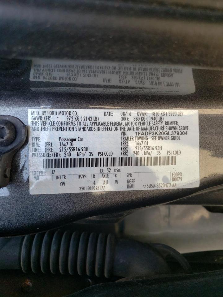 Photo 10 from auction – 2016 FORD FOCUS SE with VIN 1FADP3K20GL379304