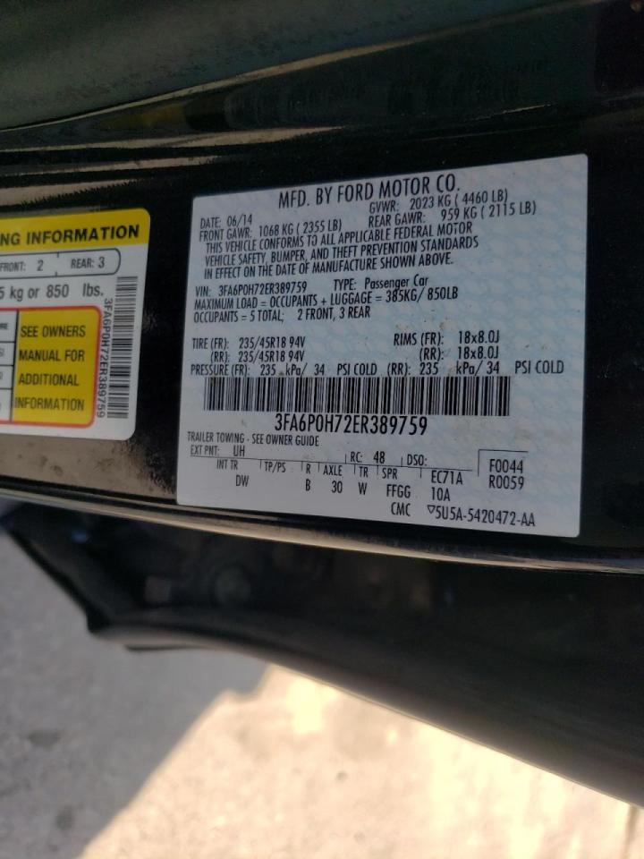 Photo 10 from auction – 2014 FORD FUSION SE with VIN 3FA6P0H72ER389759