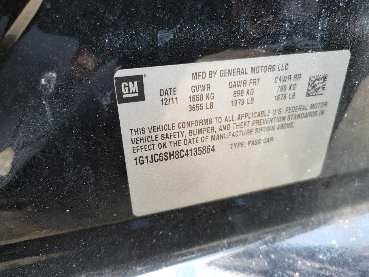 Photo 10 from auction – 2012 CHEVROLET SONIC LT with VIN 1G1JC6SH8C4135864