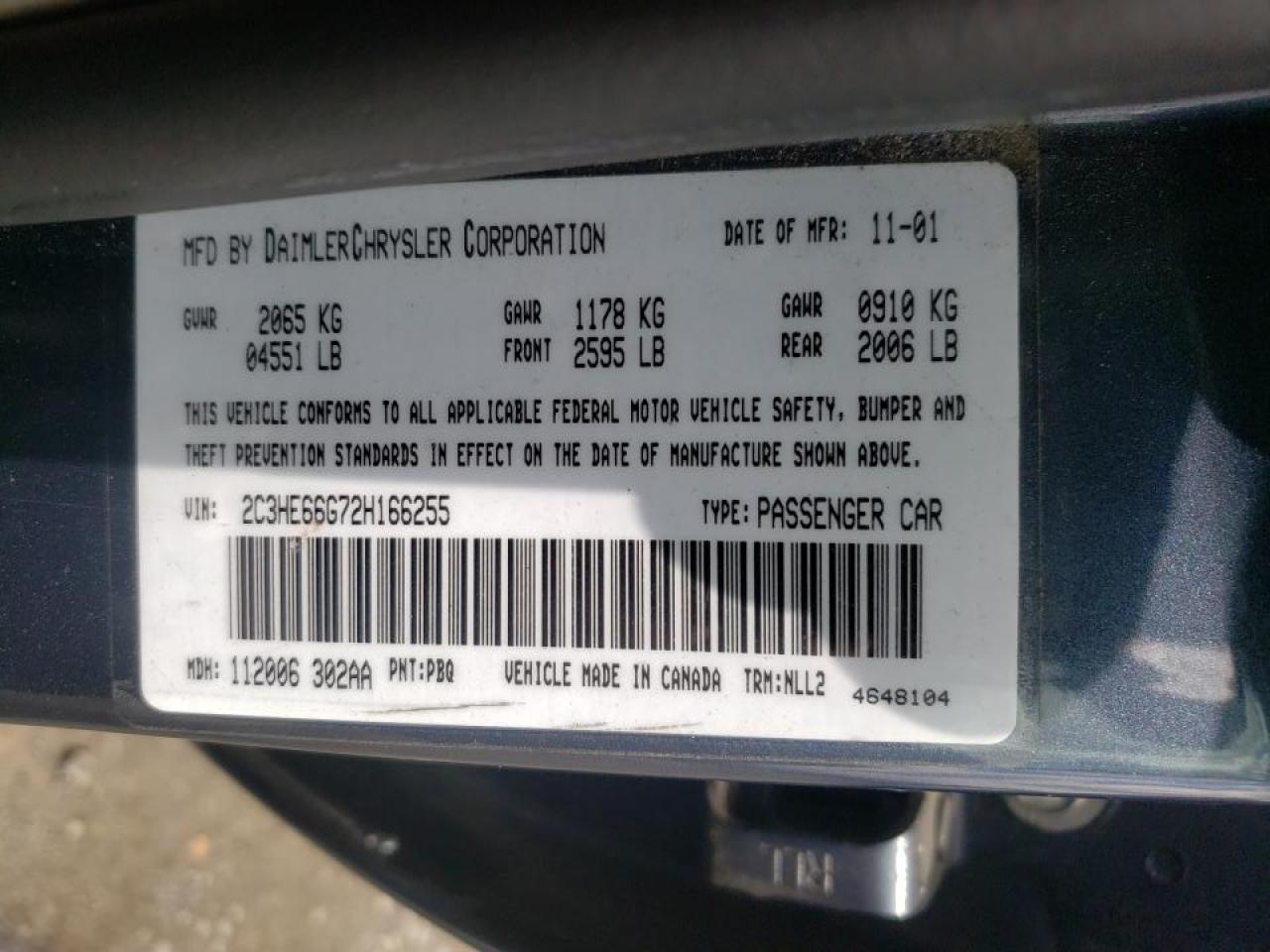 Photo 10 from auction – 2002 CHRYSLER 300M with VIN 2C3HE66G72H166255