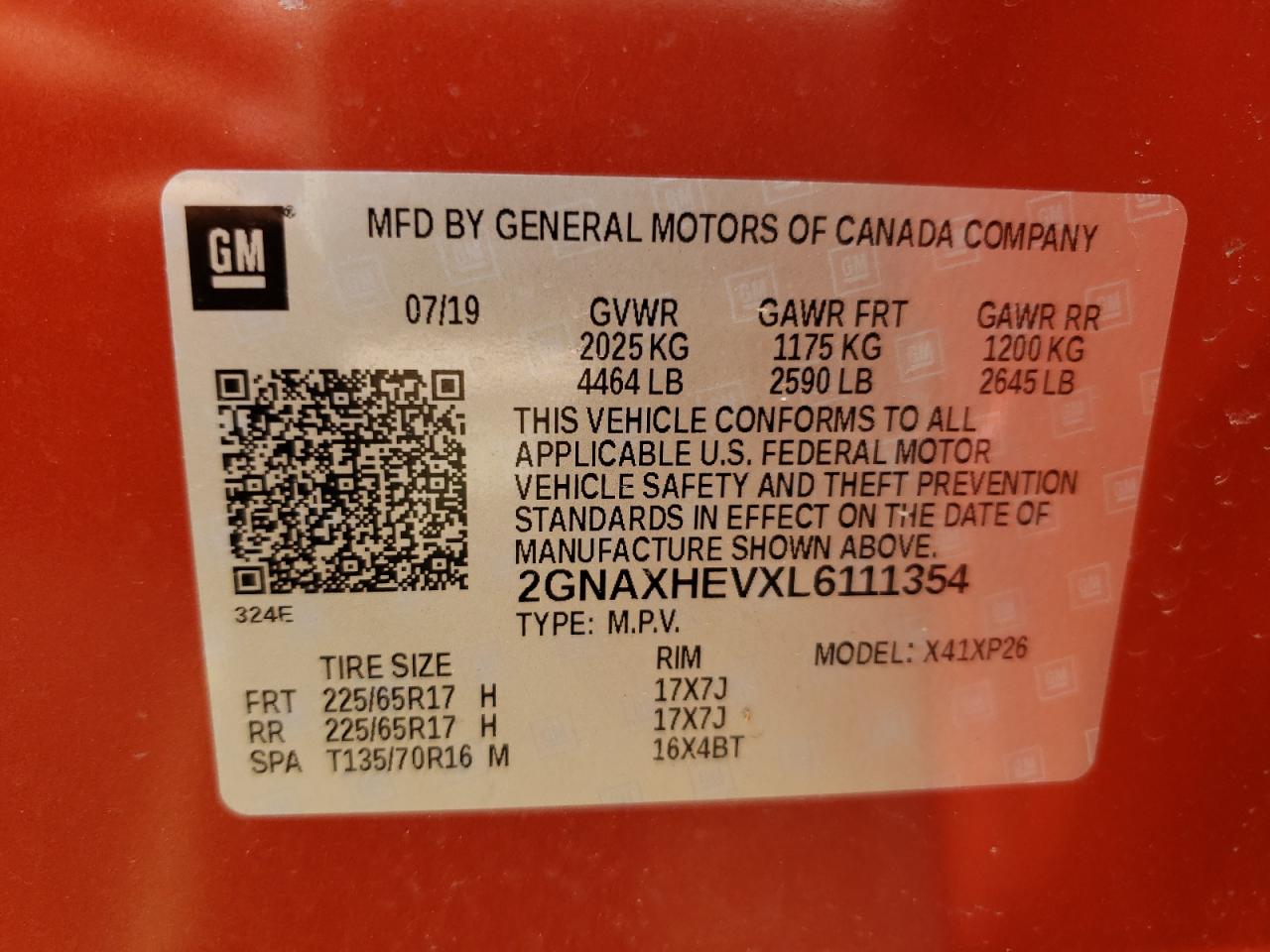 Photo 10 from auction – 2020 CHEVROLET EQUINOX LS with VIN 2GNAXHEVXL6111354