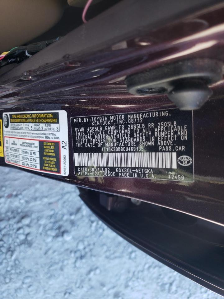 Photo 10 from auction – 2012 TOYOTA AVALON BAS with VIN 4T1BK3DB8CU469135