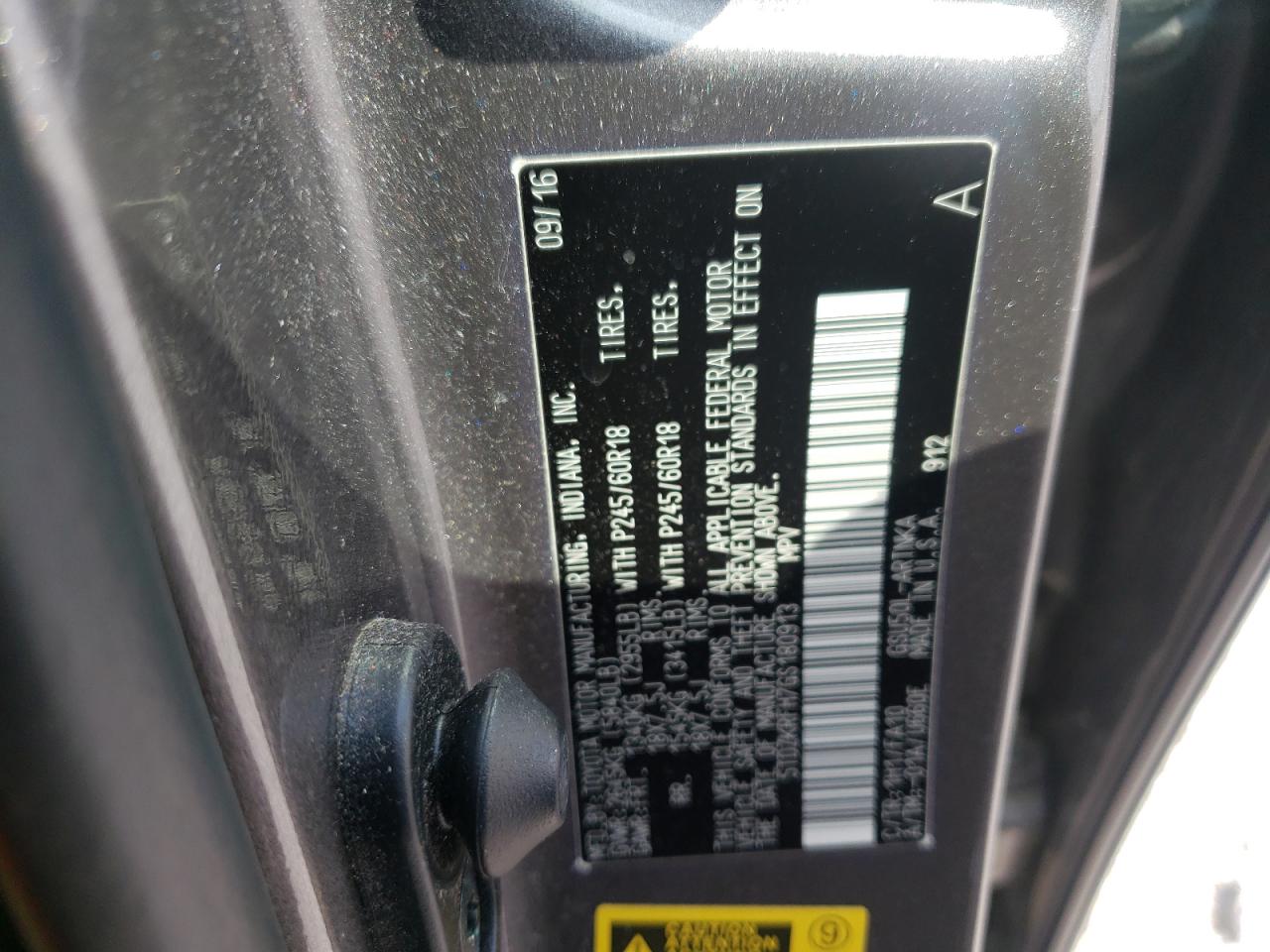 Photo 10 from auction – 2016 TOYOTA HIGHLANDER with VIN 5TDZKRFH7GS180913