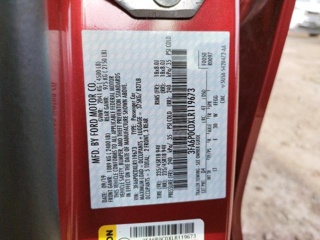 Photo 10 from auction – 2020 FORD FUSION SEL with VIN 3FA6P0CDXLR119673