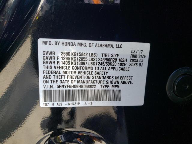 Photo 10 from auction – 2017 HONDA PILOT ELIT with VIN 5FNYF6H09HB068822